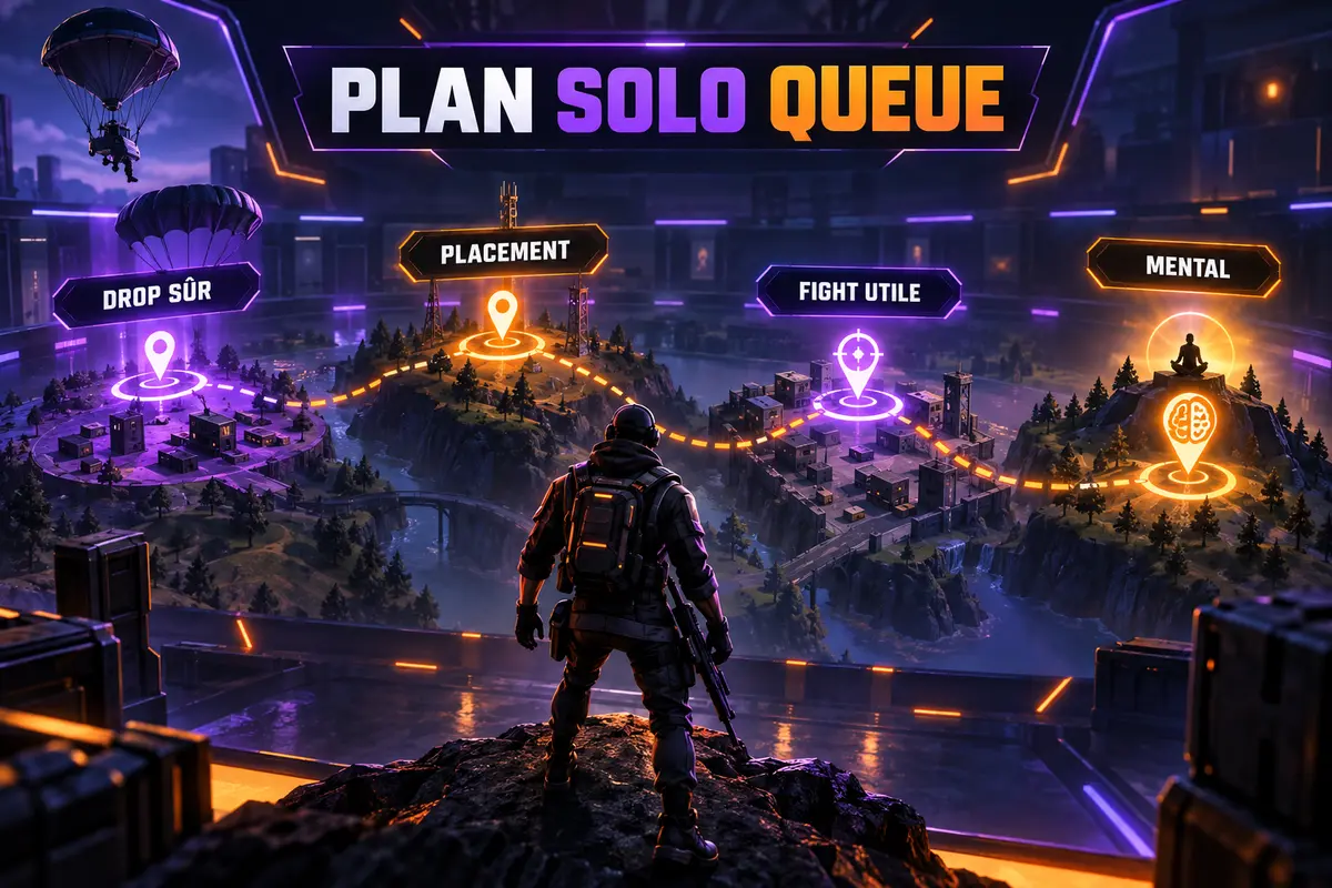 Plan solo queue Fortnite avec drop sûr, placement, combat utile et mental